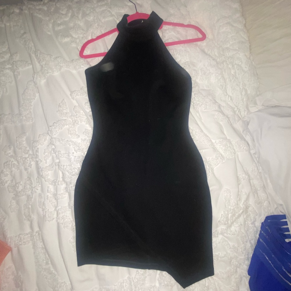 Asymmetrical black bodycon dress